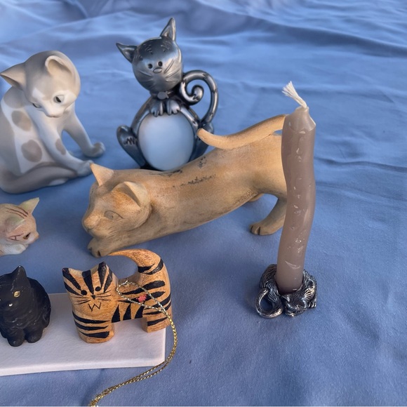 Vintage | Lot of 8 Trinket Cat Decorations (Wooden, Metal, Ceramic) - Picture 7 of 12